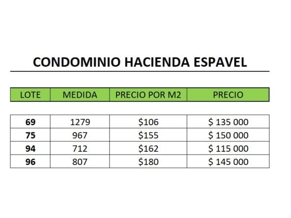 Lotes a la venta en condominio Hacienda Espavel